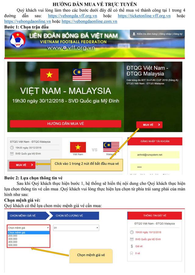 Cách đặt mua vé online trận bán kết lượt về Việt Nam - Phillipines ngày 06/12 1